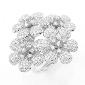 Anillo linea premium, cuatro flores, pavee