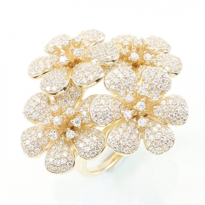 Anillo linea premium, cuatro flores, pavee, amarillo
