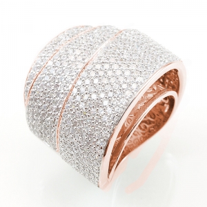 Anillo linea Premium, ancho, 3 capas, pavee, amarillo con rodio blanco