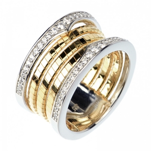 Anillo linea premium, 3 tiras de hilo retorcido amarillas con bordes de piedras 