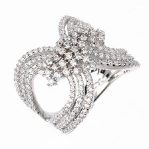 Anillo linea premium, abierto, pavee, blanco