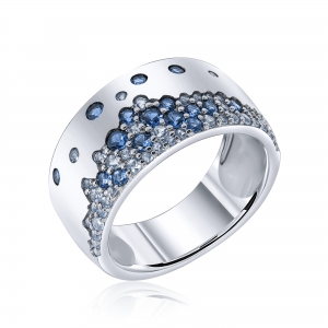 Anillo linea premium, piedras azules, amatistas y blancas