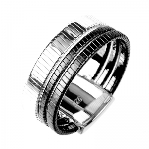 Anillo linea premium, triple, hilo retorcido, blanco y rodio negro
