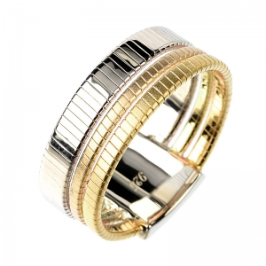 Anillo linea premium, triple, hilo retorcido, blanco y amarillo