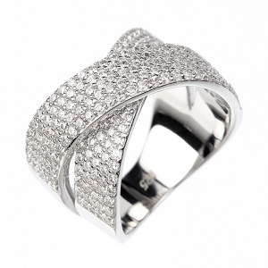 Anillo linea premium, cruzado, pavee, blanco