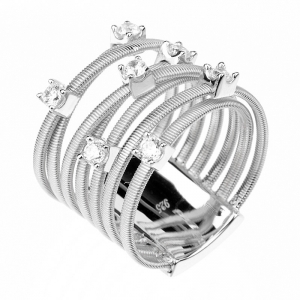 Anillo linea premium, 7 tiras hilo retorcido, cruzado, con piedras