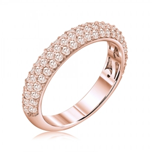 Anillo linea premium, medio sin fin pavee, rosado