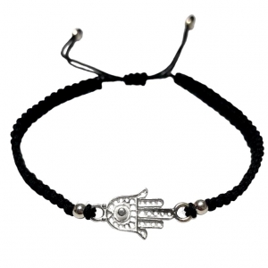 Pulsera manito, tiento negro, bolitas, ajustable