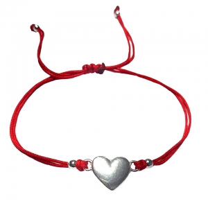 Pulsera corazon, tiento rojo, bolitas, ajustable