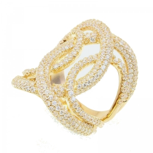Anillo linea premium , calado, cruzado, pavee, amarillo