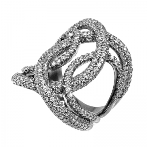 Anillo linea premium , calado, cruzado, pavee, rodio negro