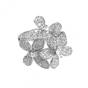 Anillo 3 flores linea premium, pavee, blanco