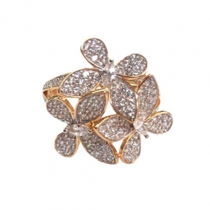 Anillo 3 flores linea premium, pavee, rosado con rodio blanco