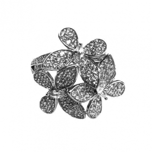 Anillo 3 flores linea premium, pavee, rodio negro