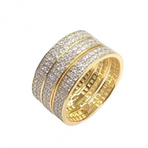 Anillo linea premium, medio sin fin, triple, amarillo con movimiento
