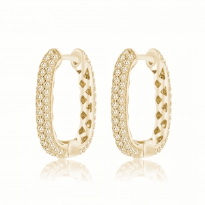 Par aros linea premium, argollas, ovaladas, pavee ambos lados, amarillas. largo aprox 2 cm
