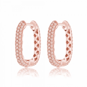 Par aros linea premium, argollas, ovaladas, pavee ambos lados, rosadas. Largo aprox 2 cm