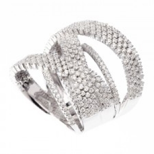 Anillo linea premium, ancho, tiras cruzadas, con piedras blancas