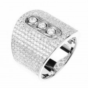 Anillo linea premium, pavee, con 3 virolas con movimiento, blanco