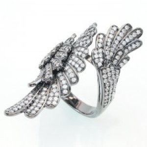 Anillo alas con piedras, rodio negro