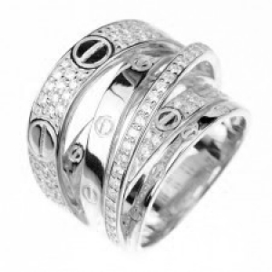 Anillo linea premium, ancho, tiras pavee con tachas