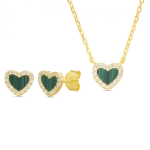 Conjunto y par aros amarillos, corazon verde con piedras