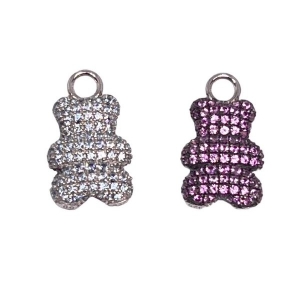 Dije Monona Glam oso Plateado pavee bicolor ( Celeste/Fucsia con rodio negro)