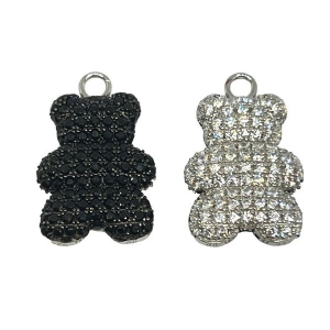Dije Monona Glam oso Plateado GRANDE pavee bicolor ( Negro/blanco)