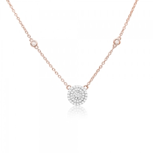 Conjunto linea premium, circulo pavee , con piedras en cadena, rosado