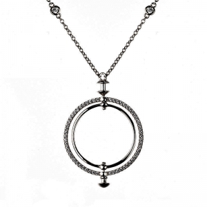 Conjunto Linea Premium, doble circulo, piedras blancas, con movimiento, piedras en la cadena, color negro