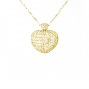 Conjunto linea premium corazon pavee, calado detras, amarillo