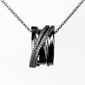 Conjunto linea premium, hilo retorcido, satinado, con doble tira de piedras, rodio negro