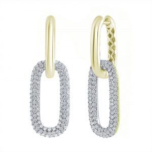 Par aros doble oval, con piedras, amarillos,  largo aprox : 3,3 cm
