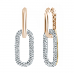 Par aros doble oval, con piedras, rosados, largo aprox : 3,3 cm