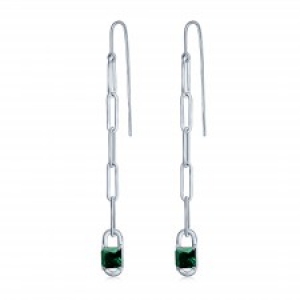 Par aros largos eslabonados, con piedra verde. Largo aprox 6 cm