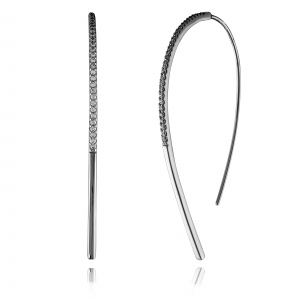 Par aros linea premium, pasantes alargados, fila de piedras, Negro.