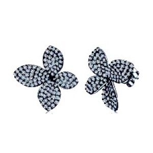 Par aros flor pavee, grandes, pegados, rodio negro. 1,5 cm aprox