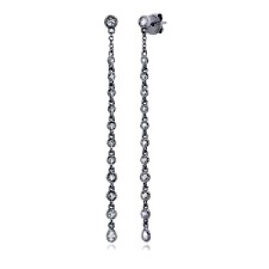 Par aros largos, rodio negro, piedras con virolas, largo aprox 6, 5 cm