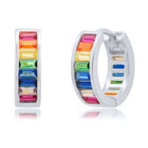 Par aros argolla con piedras baguettes, multicolor. Diametro interno aprox: 11 mm
