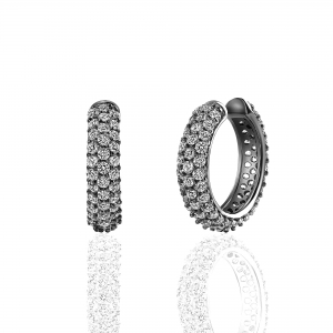 Par aros argolla, linea premium, pavee, rodio negro, ajustables ( sin perno )