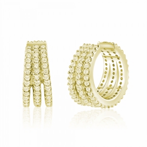 Par aros linea premium , argollas triple fila, amarillos, ajustables