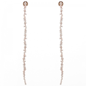 Par aros linea Premium colgantes con piedras, rosados, largo 10 cm aprox, cierre mariposa