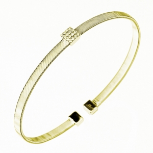 Pulsera esclava, hilo retorcido, amarilla, satinada, con aplique cuadrado pavee