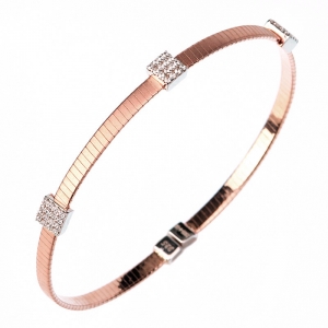 Esclava linea Premium, hilo retorcido, color rosada, satinada, con apliques cuadrados de piedras