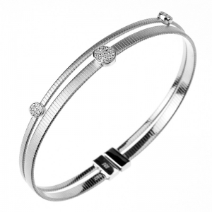 Esclava linea Premium, hilo retorcido, doble, blanca, satinada, con apliques redondos de piedras