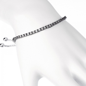 Pulsera tenis, ajustable, piedras 2 mm, rodio negro