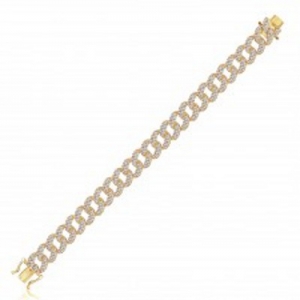 Pulsera cuban link con piedras , ancho 11 mm, cierre cajon, amarilla