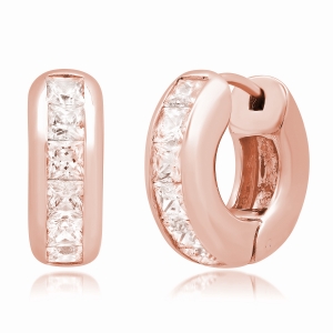 Par aros linea premium, argollas, con piedras carre, rosadas. Diametro interno aprox 10 mm