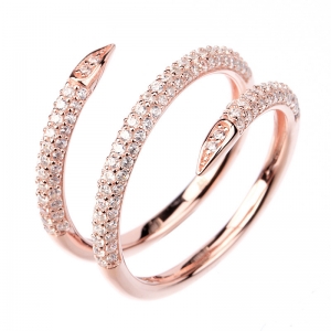 Anillo linea premium, triple, abierto, puntas, rosado, con piedras
