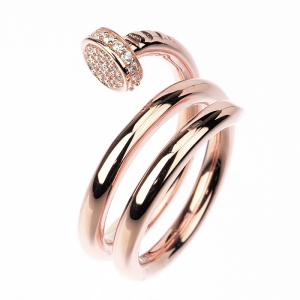 Anillo clavo 3 vueltas, con piedras, rosado